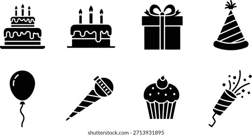 Ilustración vectorial de pastel festivo. Presenta Elementos de celebración de cumpleaños para eventos y un alegre diseño de conjunto de iconos festivos. Perfecto para el aniversario.