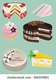 festive cakes; icon set of dessert vectors with looking delicious

