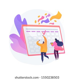 Festive Calendar Event, Holiday Celebration Party. Work Schedule Planning, Project Management, Deadline Idea. Office Managers, Excited Colleagues. Vector Isolated Concept Metaphor Illustration