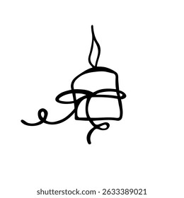 Festive candle with flame and decorative bow. Doodle vector with clean outline. Coquette Aesthetic style. Ideal for holiday decor, birthday elements, or cozy illustrations.