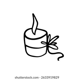 Festive candle with flame and decorative bow. Doodle vector with clean outline. Coquette Aesthetic style. Ideal for holiday decor, birthday elements, or cozy illustrations.