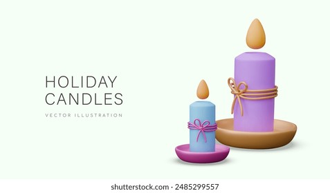 Festive candles. Detailed realistic illustration on colored background