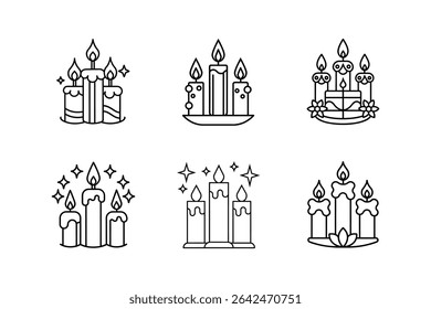 festive candles icon line art vector illustration