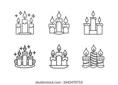 festive candles icon line art vector illustration