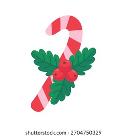 Festive Candy Cane with Holly Berries