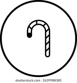 Festive candy cane icon in a circular frame celebrating the holiday season