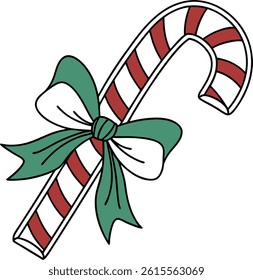 Festive candy cane icon with ribbon in outline style – ideal EPS file for Christmas cards, stickers, and more.

