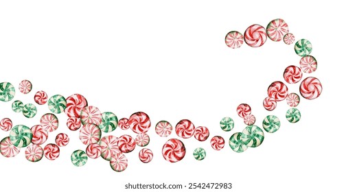 Festive candy cane and peppermint swirl on a white background. Perfect for holiday-themed designs, wrapping paper, and festive decorations. Vibrant red and white colors evoke the spirit of Christmas.