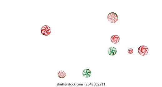 Festive candy cane and peppermint swirl on a white background. Perfect for holiday-themed designs, wrapping paper, and festive decorations. Vibrant red and white colors evoke the spirit of Christmas.