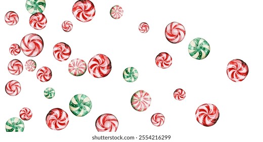 Festive candy cane and peppermint swirl on a white background. Perfect for holiday-themed designs, wrapping paper, and festive decorations. Vibrant red and white colors evoke the spirit of Christmas.