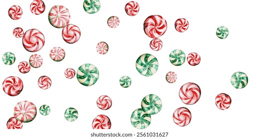 Festive candy cane and peppermint swirl on a white background. Perfect for holiday-themed designs, wrapping paper, and festive decorations. Vibrant red and white colors evoke the spirit of Christmas.