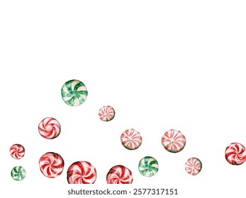 Festive candy cane and peppermint swirl on a white background. Perfect for holiday-themed designs, wrapping paper, and festive decorations. Vibrant red and white colors evoke the spirit of Christmas.