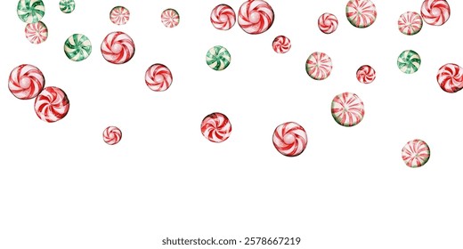 Festive candy cane and peppermint swirl on a white background. Perfect for holiday-themed designs, wrapping paper, and festive decorations. Vibrant red and white colors evoke the spirit of Christmas.