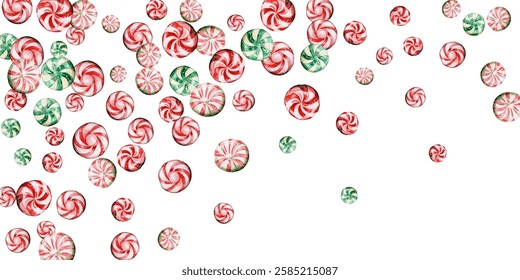 Festive candy cane and peppermint swirl on a white background. Perfect for holiday-themed designs, wrapping paper, and festive decorations. Vibrant red and white colors evoke the spirit of Christmas.