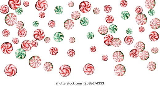 Festive candy cane and peppermint swirl on a white background. Perfect for holiday-themed designs, wrapping paper, and festive decorations. Vibrant red and white colors evoke the spirit of Christmas.