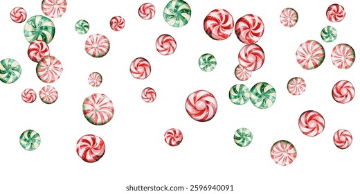 Festive candy cane and peppermint swirl on a white background. Perfect for holiday-themed designs, wrapping paper, and festive decorations. Vibrant red and white colors evoke the spirit of Christmas.