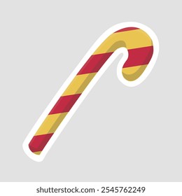 Festive Candy Cane with Red and Yellow Stripes - Holiday Treat Illustration