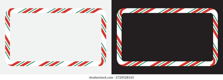 Bordes festivos de la cinta del bastón de caramelo. Bordes de cinta ondulada decorativa en colores rojo, blanco y verde, inspirados en rayas de bastón de caramelo, ideal para Navidades y Elementos de diseño de vacaciones.
