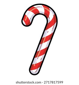 Festive candy cane vector illustration featuring a classic red and white striped candy cane modern style.