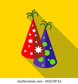 Festive caps icon in flat style with long shadow. Accessories symbol
