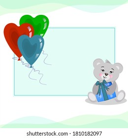 
Festive card with balloons and cute teddy bear.
Vector composition with place for text.