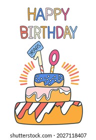 Festive card for birthday. Cute cartoone childish style. Vector graphics
