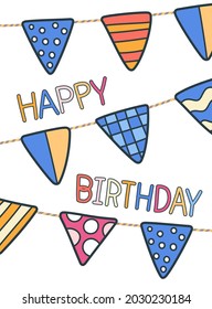 Festive card for birthday. Cute cartoone childish style. Vector graphics