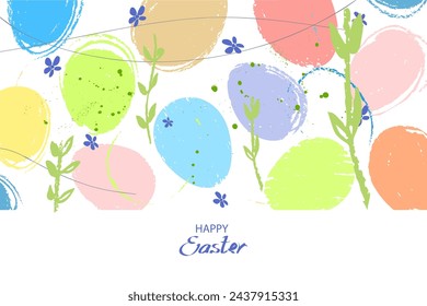 Festive card with brightly colored Easter eggs made by hand in  vector.Realy pastel texture. 