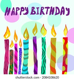 Festive card with candles for birthday. The inscription "Happy Birthday".