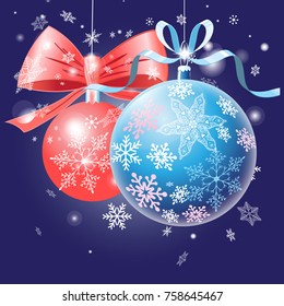 Festive card with Christmas balls on a dark background