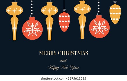 Festive card and congratulations. Happy New Year and Christmas. Chinese holiday. Gifts in hand drawn style. Background. Vector illustration. Flat style. Doodle. Christmas decorations. Christmas tree