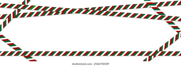 A festive card for greetings or Christmas information. Ribbon in the shape of a Christmas peppermint stick.