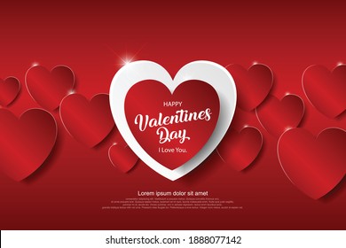 Festive Card for Happy Valentine's Day. On Red Color Background.Vector Illustration