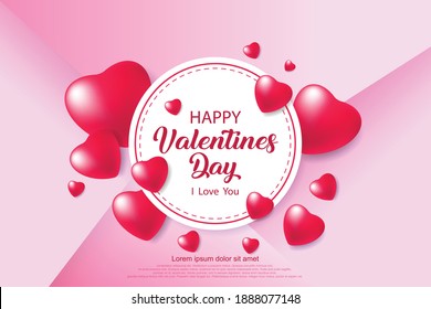 Festive Card for Happy Valentine's Day. On Pink Color Background.Vector Illustration