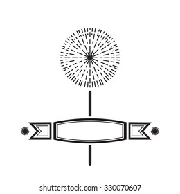 Festive card invitation,  vector sparkle, firework, stars, ribbon, isolated on a white background, black and white Graphics
