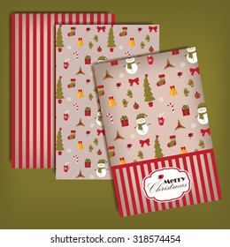 Festive card template with Christmas symbols, seamless background 