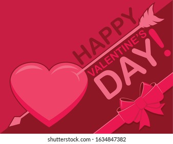 Festive cardman. Greeting card. Big red heart with a stuck arrow. Place for text. Holiday.  Happy Valentine's Day.