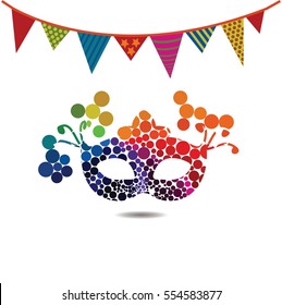Festive Carnival Background For Your Design With Colorful Masc And Party Flags