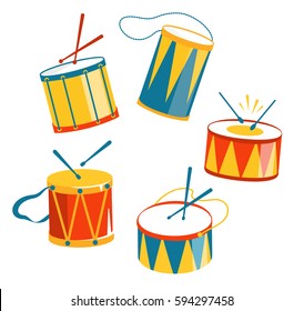 Festive Carnival Drums Isolated on White Background