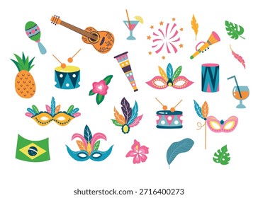 Festive Carnival Elements with Musical Instruments