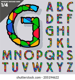 Festive Carnival Font. Multicolored Vector Alphabet. Art deco style Set 1