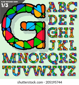 Festive Carnival Font. Multicolored Vector Alphabet. Style Slab. Set 1