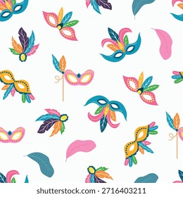 Festive Carnival Masks Seamless Pattern. Endless textures for your design	