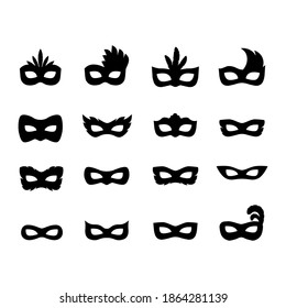 Festive carnival masks silhouette set vector illustration isolated on white background.
