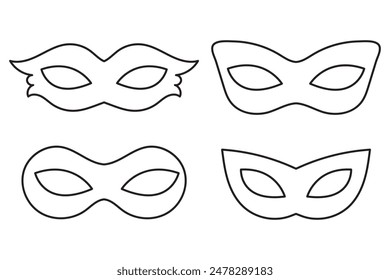 Festive carnival masks silhouette set vector illustration isolated on white background.