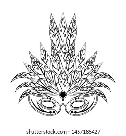 festive carnival party mask decoration with feathers cartoon vector illustration graphic design