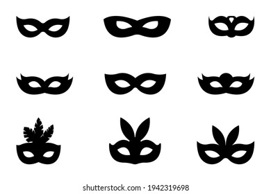 Festive carnival set of masks vector icons isolated on white background.