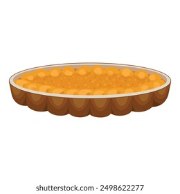 Festive cartoon pumpkin pie illustration for thanksgiving holiday dessert with sweet and delicious homemade pastry, traditional seasonal treat, isolated vector graphic design in autumn background