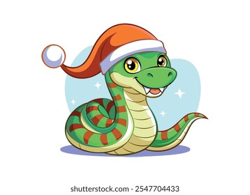 Festive Cartoon Snake with Santa Hat Illustration for Holiday and Christmas Designs