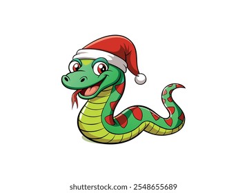 Festive Cartoon Snake with Santa Hat for Christmas Celebrations	